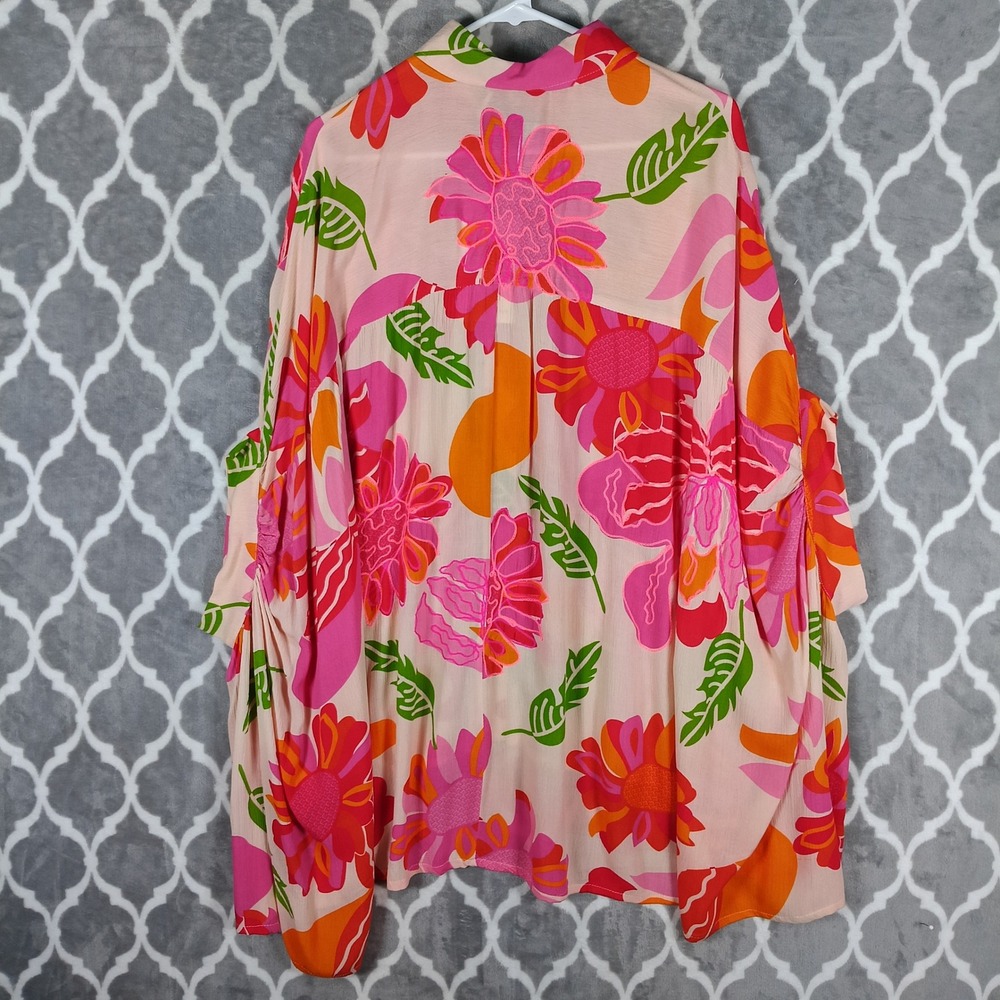 Gold & Silver Paris Top Womens OS Pink Orange Floral Oversized Resort Dress - Picture 4 of 10